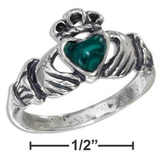   Silver Antique Claddagh Malachite Heart Lady Celtic Ring 5 6 7 8 9