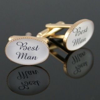 Mens Gift Gold White Personalised Wedding Cufflinks Boxed   1st 30 
