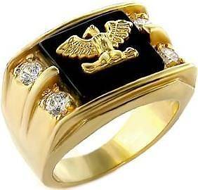   MR24 10 AMERICAN EAGLE SET IN GENUINE ONYX GOLD PLATED RING SIZE 10
