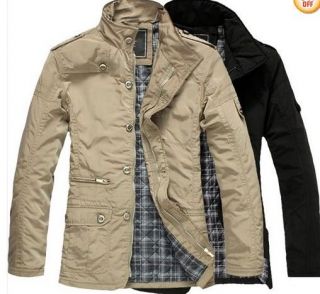 New Mens Jacket Trench Coat Fashion Blazer plus cotton inside Black 