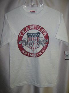Mens 2012 Team USA Olympic Swimming Screen Printed T Shirt White Size 