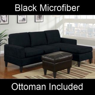   Black Microfiber Sectional Sofa And Ottoman Set F7287 Couch Furniture