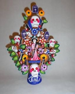 Mexican FolkArt Tree of Life Day of Death Candle Holder