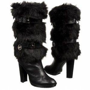 MICHAEL KORS $274 NEW CARLIE Leather Fur Boots 5.5 Logo Charm