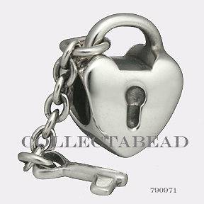 Authentic Pandora Sterling Silver Heart Lock with Key Bead