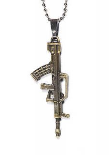 M16 Assault Rifle Necklace Dog Tag Chain Gun Military Army Machine 