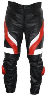 NEW MENS LEATHER MOTORCYCLE PANTS/TROUSERS SIZES 32   42 RED
