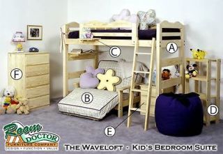 Twin Size Kids Loft Bed, Wood Bedroom Furniture PKG