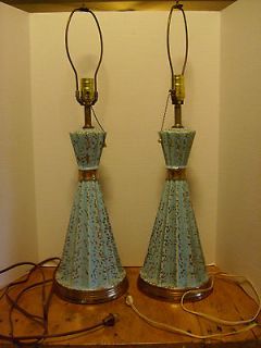 Mid Century Modern Table Lamps Blue & Gold 28 tall RB 4