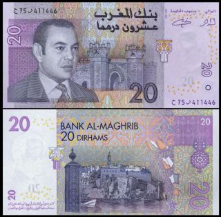 Morocco P 68 20 Dirhams year 2005 Unc. Banknote