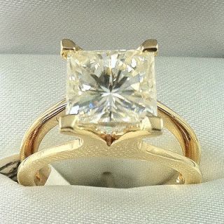 7mm Princess Cut Moissanite Ring 14K Yellow Gold 2.1 carat tw Custom 