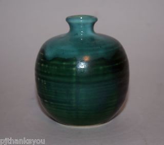 Mid Century Modern Small Blue Green Art Pottery Vase Possibly Made in 