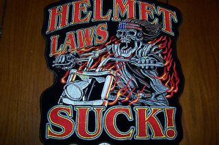 Helmet Laws Suck Motorcycle Rally Rider Skull Back Piece Patch 12 in 