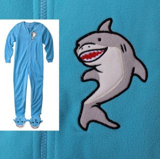 ADULT FOOTED Fleece Pajamas BLUE SHARK Footsie Footie Feet Blanket 