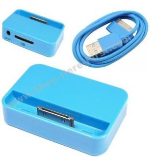 New 2 Piece Combo KIT BLUE Dock & 3FT Data Cable For iPhone 4 iPhone 