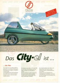 CITY EL Electric Microcar Trike rare brochure 1997   City Com Germany