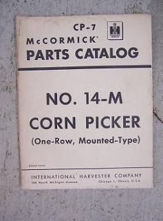   Parts Catalog CP 7 No. 14 M Corn Picker One Row Mounted Type K