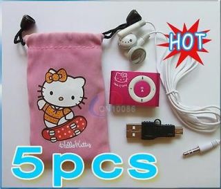 5pcs Hello Kitty Clip  Player For 2G 4G TF Card+Gift