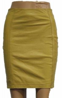 Camel Leather Pencil Skirt UK Size 6 8 10 12 14 16 Mustard