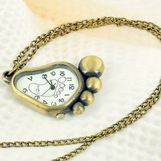   Lovely Vintage Foot Design Quartz Women Necklace Pocket Watch Gift