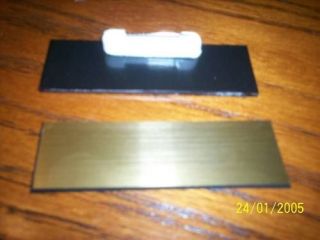 20 reusable Gold/black, blank name badges 1x3 w/pins