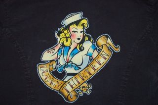 Lucky 13 Apparel Navy Shirt Anchor Pin Up Girl Rockabilly Sz Med Large 