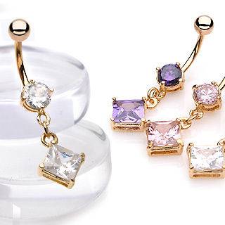 Square Dangle Clear Gem Gold Plated Navel Belly Ring Body Piercing 