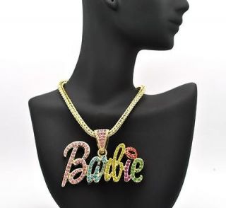 FULLY ICED OUT NICKI MINAJS PINK LIP BARBIE PENDANT PIECE NECKLACES