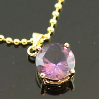 Purple Amethyst Crystal FLAT CIRCLE Bridal Necklace Pendant & 14 kgp 