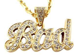 NEW Rihanna Inspired Iced Out  BAD  Pendant Necklace w/ Link Chain