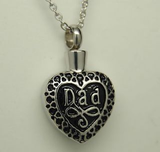 DAD CREMATION URN NECKLACE ENGRAVABLE HEART FATHER CREMATION JEWELRY 