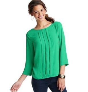 Ann Taylor LOFT pleated front 3/4 sleeve blouse size L NWT $49.50