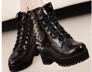   Patent Spike Studs Punk Gothic Rock Motorcycle Military Ankle Boots