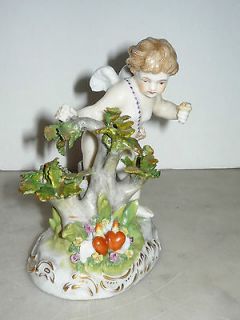 Antique Meissen Porcelain Winged Cupid Figurine Winged Hearts in Nest 