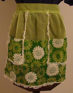 Vintage Shear Green Flower Pattern with Lace Apron