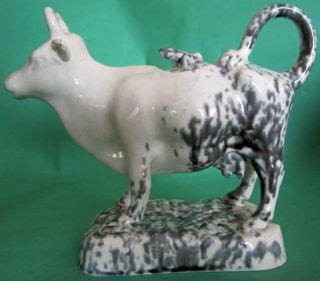 RARE ANTIQUE POTTERY COW CREAMER MILK PITCHER FIGURE WELSH SWANSEA OR 