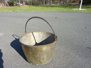 Very Large Antique Brass Bucket / Pail with Wrought Iron Handle (late 