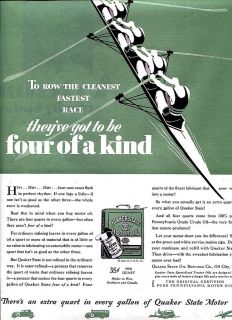   QUAKER STATE Motor OIL Big Page AD. SCULLING (ROWERS) Boat. Art Deco