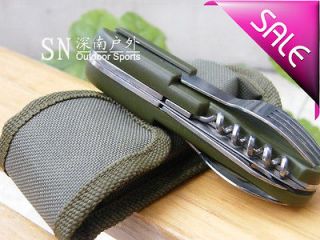 Army Style Camping Fork Spoon Knife Blade All in One Multi function 