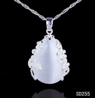1pc Cat Eye Stone Opal Flower Heart 925 Sterling Silver Necklace 