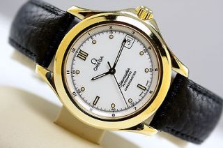 MENS OMEGA SEAMASTER 18K SOLID GOLD WHITE DIAL WITH DATE AUTOMATIC 