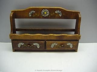 Little kitchen cabinet 2 drawers brown wood decorated with flowers 11 