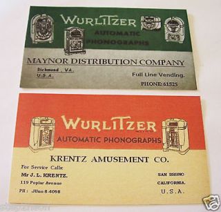 Pair of Early Wurlitzer Jukebox operator Mechanism / Back Door cards 