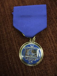 MUSIC SILVER AND BLUE medal award pin blue ribbon