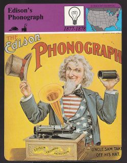   PHONOGRAPH Invention Record Player Old Ad STORY OF AMERICA CARD
