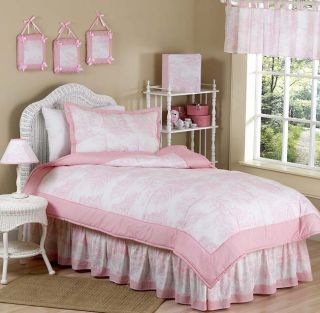 FRENCH PINK TOILE KIDS TWIN SIZE BED BEDDING COMFORTER SET FOR GIRL 