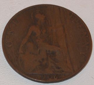 1906 U.K. GREAT BRITAIN 1 PENNY one large Cent COIN