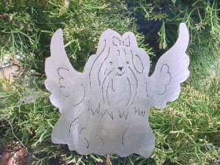 ANGEL DOG ANGELIC SHIH TZU METAL YARD ART GARDEN STAKE PLANT SPIKE 