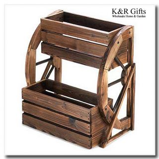   : Double Tier Rustic Fir Wood Country WAGON WHEEL Outdoor Planter NEW