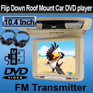 Beige 10.4 Flip Down Car DVD Player Overhead HD Monitor 32 bit Games 